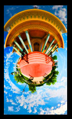 little planet panorama of a church